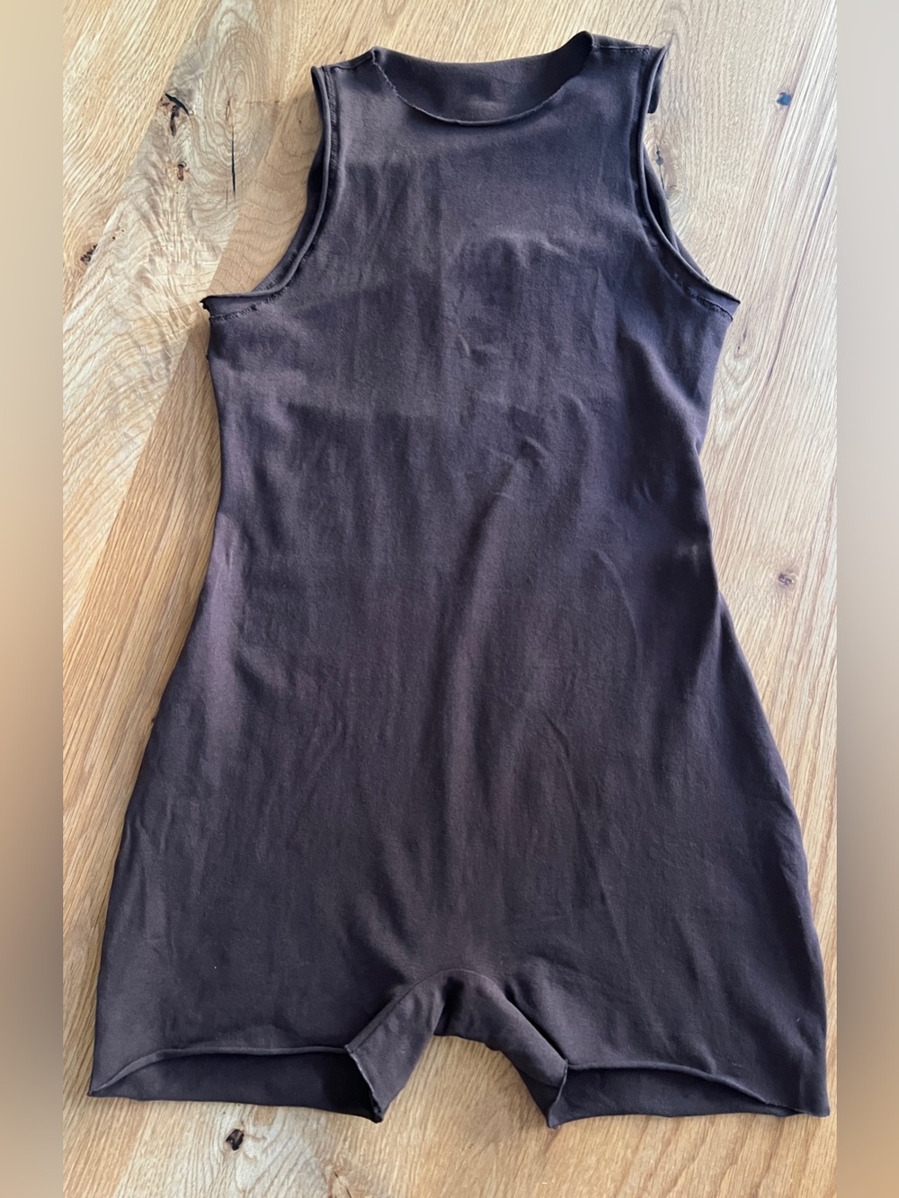 SKIMS RAW EDGE OPEN BACK ONESIE ROMPER, BROWN, SIZE S. - Picture 6 of 13